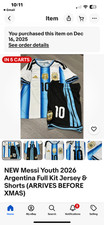 NEW Messi Youth 2026 Argentina Full Kit Jersey  Shorts size 22 runs small 6X 