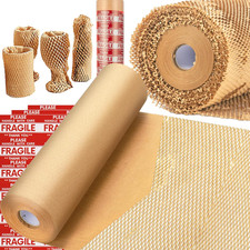 Honeycomb Packing Paper Roll 15"x230' with 36 Fragile Labels Recyclable