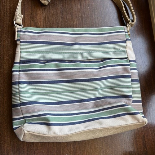 MultiSac Striped Crossbody Fabric Purse Bag Tan Blue - Picture 5 of 13