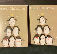 Set of 2! Christmas Cards! Tree Free! Penguin Pyramid!