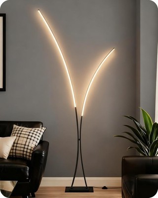 Modern 85.4'' Arc Floor Lamp for Living Room, 2 Lights Arched Standing Tall Lamp