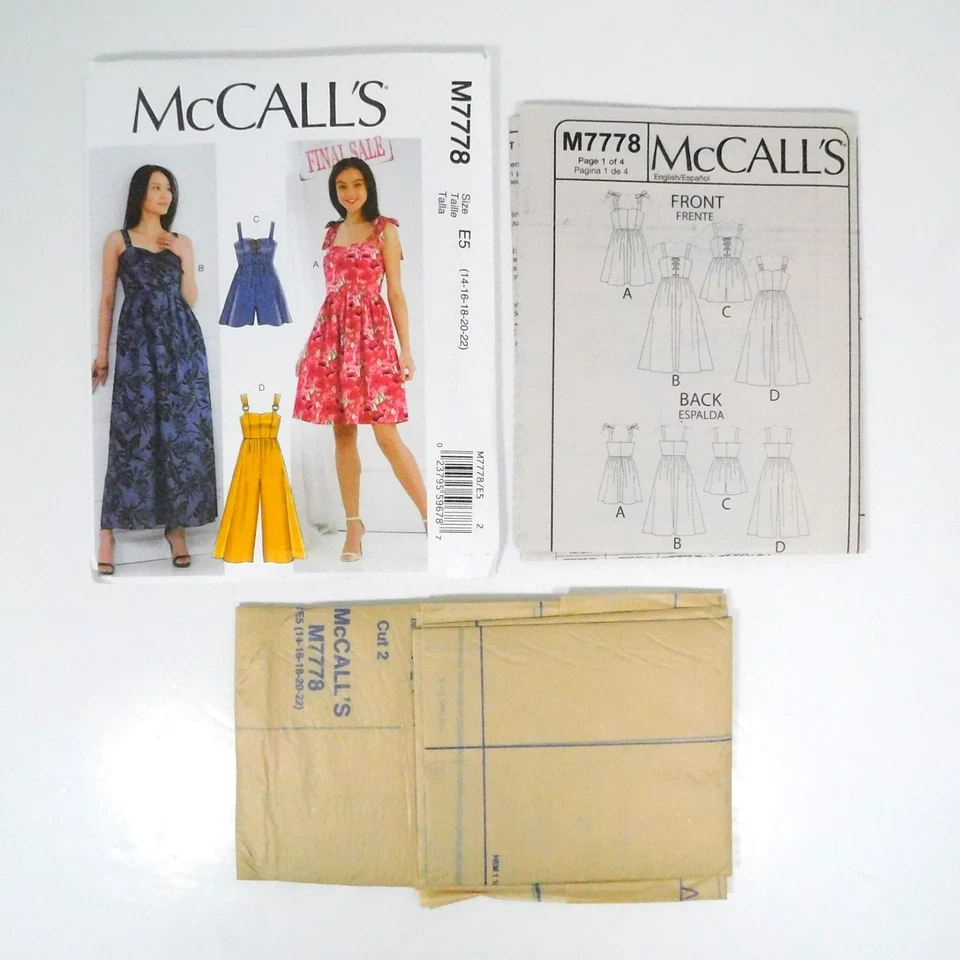 McCalls 7778 Misses Dress Romper Jumpsuit Pattern Size 14-22 Uncut Gather Skirt - Image 2 of 4