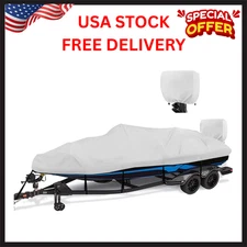 Boat Cover 14-16 ft feet 1200D Waterproof Boat Covers with Motor Cover Fits Bass