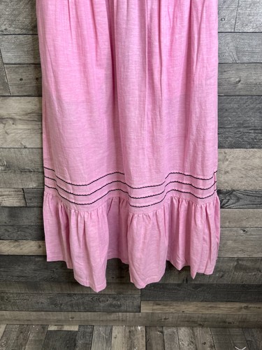 Boden Linen Midi Dress Size UK 10 Pink Smocked Waist Boho Tiered Embroidered - Picture 5 of 10
