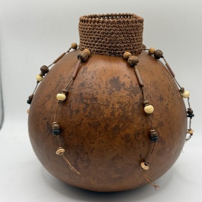 Woven Beaded Gourd by by Acclaimed Artist KAREN SAVISKAS - 1997 - 5.5 in Tall