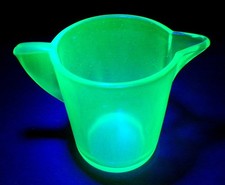 Akro Agate - Stippled Band Transparent Green Water Pitcher, Glows W/Black light
