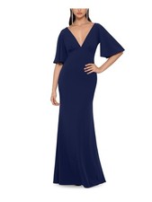 BETSY & ADAM Womens Sheath Full-Length Dress Navy Kimono Sleeve V Neck Evening 4