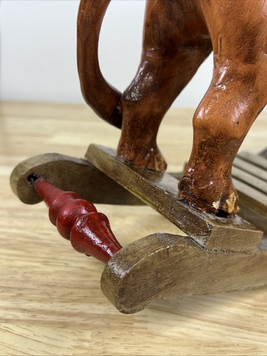 Vintage Hand Carved Folk Art Wooden Rocking Lion 13”x 10” Hand Painted - Picture 10 of 10