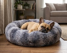Calming Donut Dog Bed Fluffy Plush Round Anti Anxiety Pet Bed for Dogs Cats