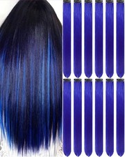 12 PCS Blue Hair Extensions Clip in, 22 Inch Colored Hair Extensions Party Highl