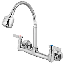 Chrome Polish Wall Mount Kitchen Sink Faucet 8 Inch Center Unility Faucet Wal...