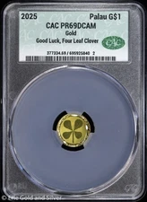 2025 $1 Palau Proof Gold Good Luck Four Leaf Clover CAC PR 69 DCAM