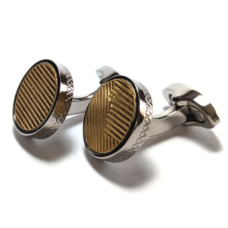 Gemelos redondos Tateossian oro × plata cuero italiano × titanio en caja sin usar Foto 2 de 4