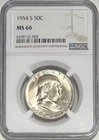 1954-S 50C Franklin Half Dollar NGC MS66 - Nice Bright Coin!