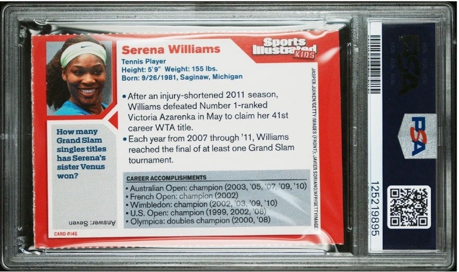 塞雷娜·威廉斯 罕见 网球 2012 年 SI 体育图示 儿童卡 美国 PSA 6 — 第 2/2 张图片