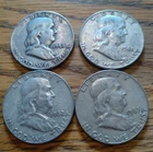 Lot of 4 Franklin Half Dollars --  1954, 1961, 1962 and 1963 -- 90% Silver