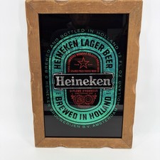 Heineken Beer Advertising Wood Framed Mirror Sign Carnival Glass Prize Vintage