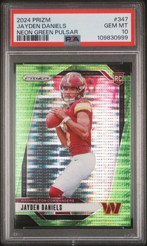 2024 Panini Prizm Jayden Daniels Neon Green Pulsar Rookie SSP PSA 10 #347