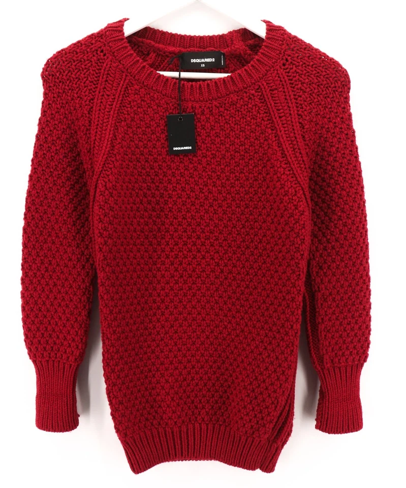 DSQUARED2 Mujer XS Rojo Pura Lana Manga Larga Suéter - Imagen 2 de 4