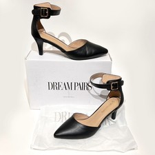 Women s DREAM PAIRS Black Pointed Toe Ankle Strap Cone Heel Pumps