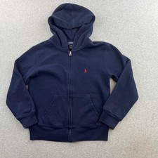 Polo Ralph Lauren Hoodie Boys Small 8 Navy Blue Full Zip Fleece Pony Logo
