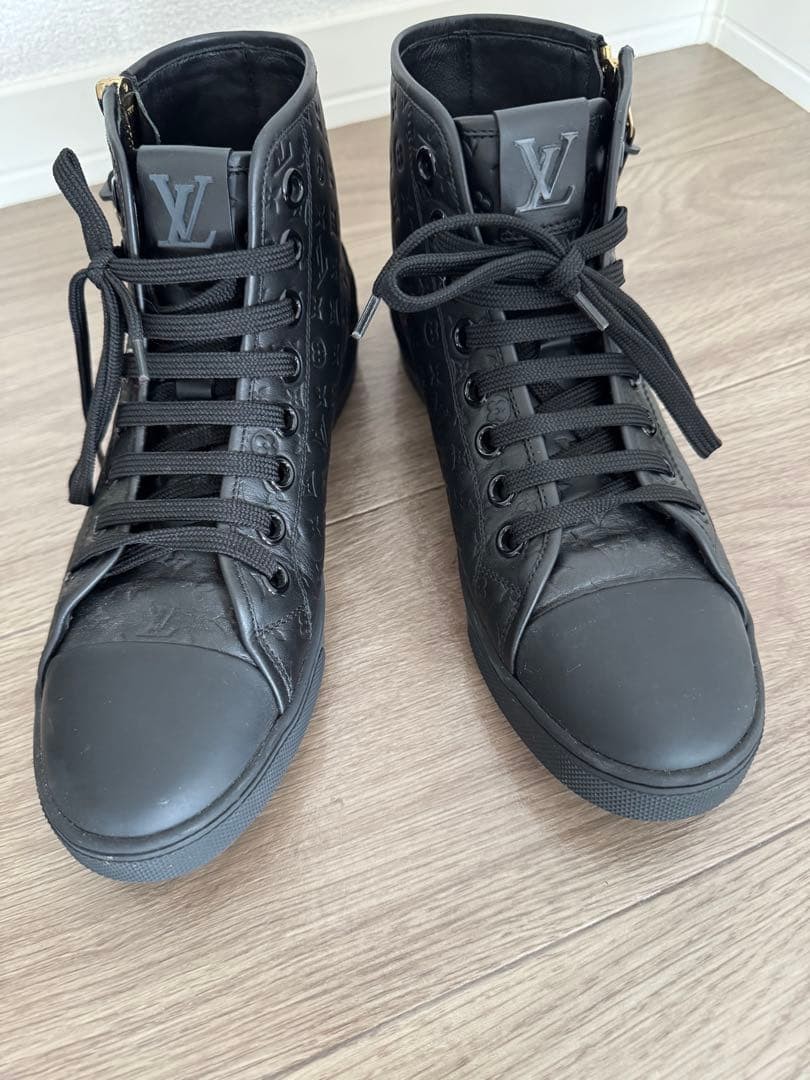 LOUIS VUITTON Monogram Embossed Sneakers Inside Zip Black Size EU36.5 US6.5
