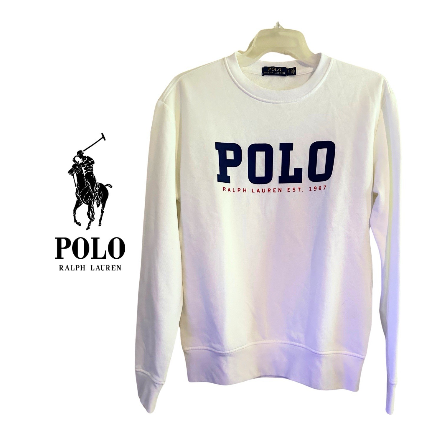 Polo Ralph Lauren nuova senza etichette felpa piccola uomo bianca girocollo logo scritto pony