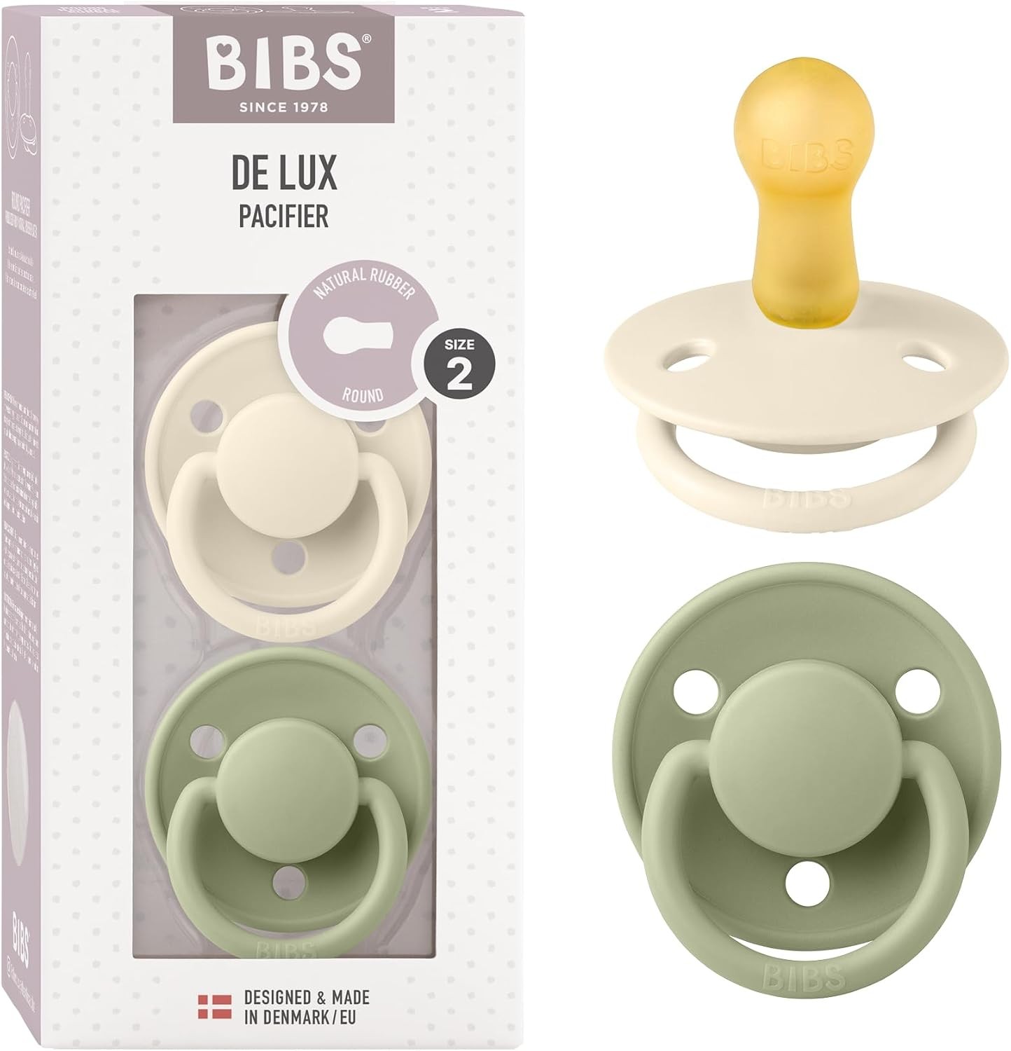 Bibs De Lux Natural Rubber Size 2: 6+ Months Dummy Ivory / Sage 2 Pc - Image 3
