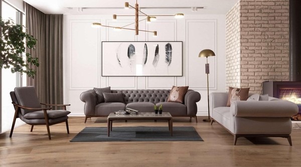 Graue Wohnzimmer Couchgarnitur Luxus 4-Sitzer Designer 3-Er Edler Sessel-image