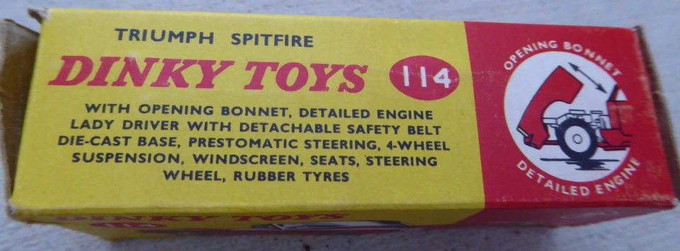 DINKY TOYS TRIUMPH SPITIFIRE 114 1960's DIE CAST CAR MADE IN ENGLAND & BOX - Image 3 of 4