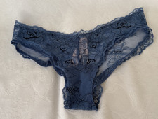 VICTORIA'S SECRET L BLUE LACE HIGH LEG CHEEKY BIKINI PANTIES COTTON NWT