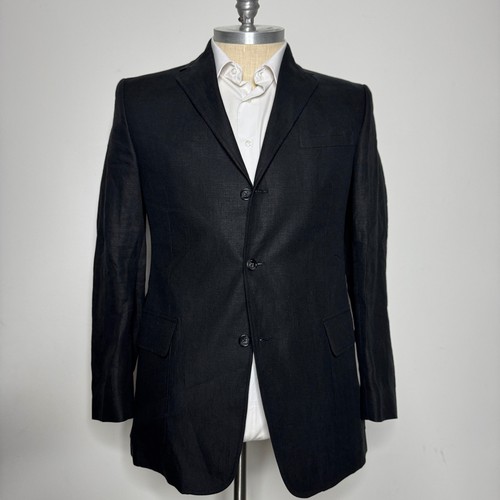 Polo Ralph Lauren Linen 42L Blazer Jacket Sport Coat Made in Italy Black L