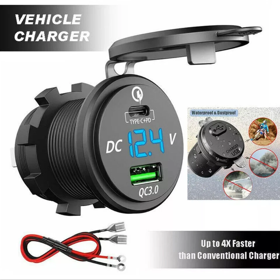 USB C Car Charger QC3.0 & 46W PD Type C 12V 24V USB Marine Boat Outlet Socket - Image 3 of 4