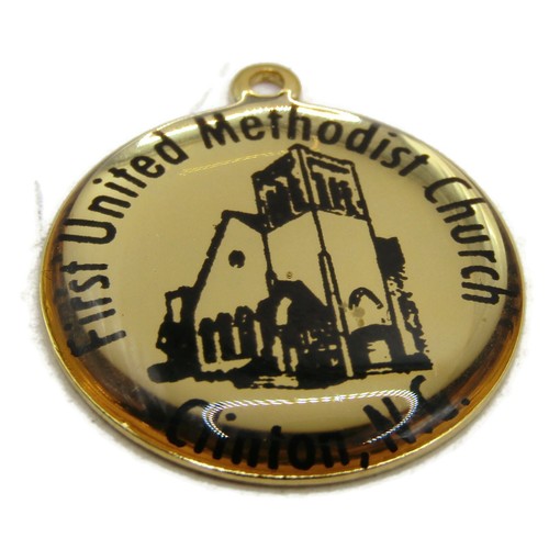 Gold Tone Pendant Charm First United Methodist Church Clinton NC Christian