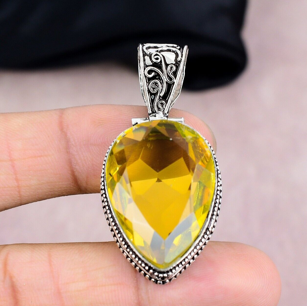 Stunning 925 Sterling Silver Citrine Gemstone Handmade Pendant Gift