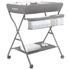 Portable Baby Changing Table with Wheels  Storage - Light Grey