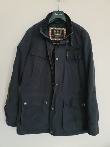 BARBOUR International Lockhill Coat Jacket Mens Leather Trim Dark Navy Biker S - Picture 8 of 24