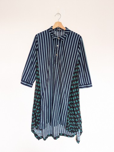 Alembika Navy Black Striped Polka Dot Shirt Dress SIZE 4 / UK 16 Lagenlook