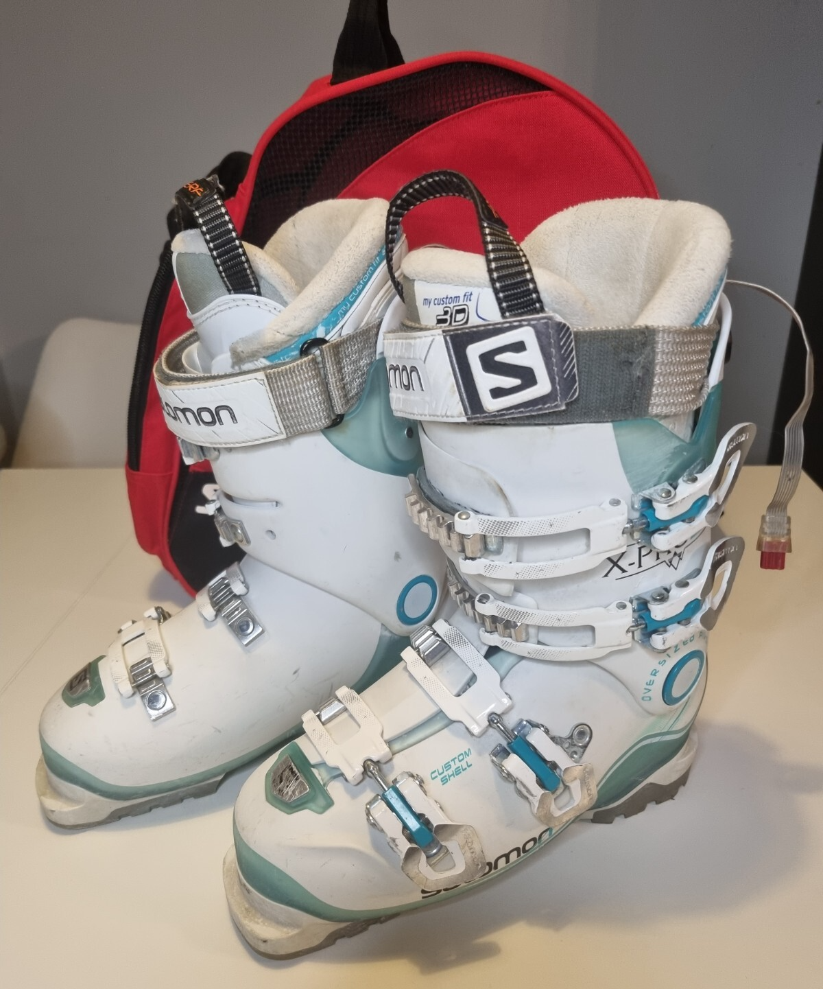 Scarponi da sci donna Salomon X PRO 90W verde e bianco come nuovi taglia 24 24 5 UK 5 con borsa