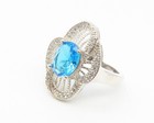 925 Sterling Silver  Blue Topaz Floral Filigree Cocktail Ring Sz 6  RG10866 — photo 5