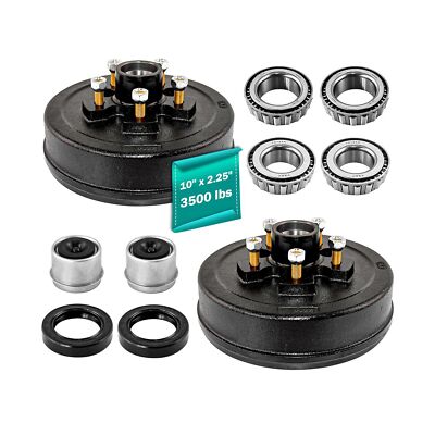 Set of 2 JADODE 10'' x 2-1/4'' Trailer Brake Drum Kit 5 on 4.5 with 5 Bolt 1/2''...