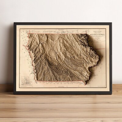 Iowa Map, Iowa 2D Relief Map, Iowa Vintage Map - 2D Flat Print