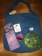 Claire  s Peace Sign Crossbody Bag Earring Jewelry Bracelet Lot Easter Gift