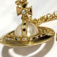Vivienne Westwood Necklace pearl Small Orb gold w/drawstring [E0090