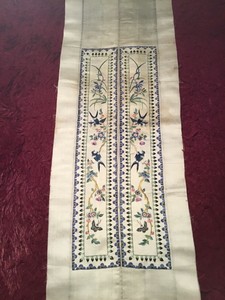 2 RARE ANTIQUE 19th c QI'ING CHINESE EMBROIDERED SILK SLEEVE BANDS SEWN TOGETHER