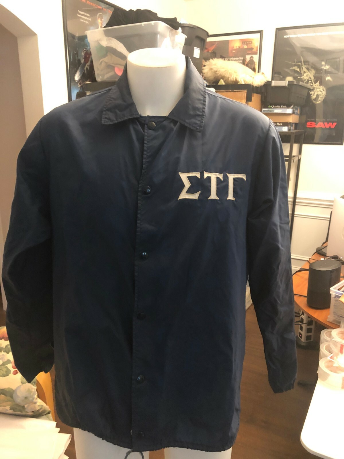 1980's XL Men's Silk Style Dark Blue Fraternity Jacket