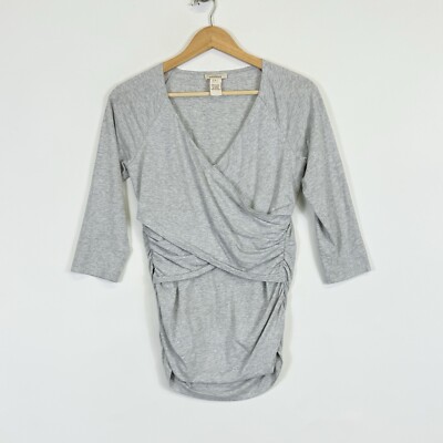 Sundance Women Small Shirt Top Heather Grey Ballet Wrap Front Knit Minimalist