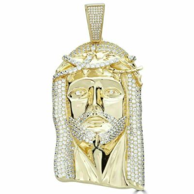 HUGE Mens Jesus Head Diamond Cross 