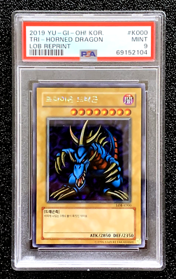 PSA 9 MINT 2019 TRI HORNED DRAGON YUGIOH KOR LOB REPRINT #K000
