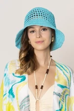 DIONA J SOLID STRAW BUCKET HAT ONE SIZE COLOR BLUE
